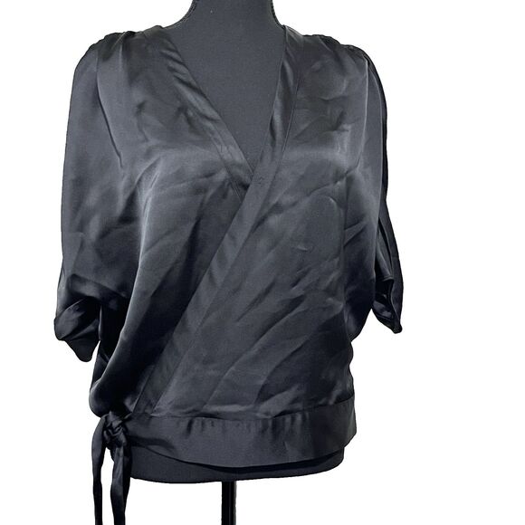 INC International Concepts‎ Women's Black Satin Wrap Top (Size M) - Picture 2 of 4